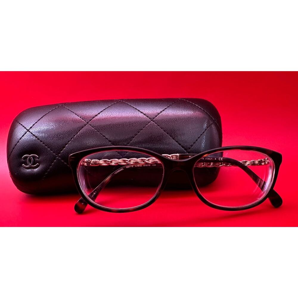 Chanel 3221-Q Gold Tone Intertwine Chain Link Tortoise 51-15-135 Eye Glasses